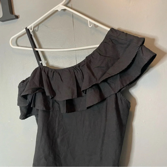 Old navy black linen one shoulder ruffle top size small - Picture 5 of 10